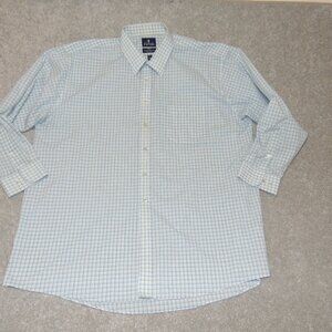 Stafford Travel Shirt Men Size 18 1/2 Big White Check Long Sleeve 36-37